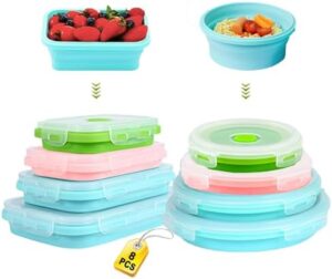 Collapsible Containers, 8 Pack Collapsible Food Storage Containers, Flat Stacks Collapsible Storage Containers Sets, 4 Rectangle + 4 Round Collapsible Bowl Lunch Box Microwave Freezer Dishwasher Safe