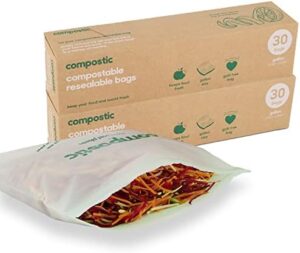 Compostic - Home Compostable Resealable Gallon Bags (10.5"x10.5") - Microwave & Freezer Safe - Organic Lunch Bags & Snack Bags - Food Storage Container - Eco Friendly - 30 bags (2 Pack) | 60 Count