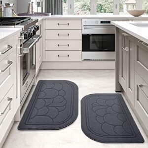 DEXI 2 Pack Kitchen Rugs Mats, Low Profile Inddoor Door Mat, Machine Washable Kitchen Rugs Set, 20"x32"+20"x32", Grey