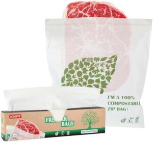 ECOOPTS 25×100% Compostable Large Gallon Zip Bags | ECO-Friendly Food Storage Bags | Freezer Bag | Plant-Based BPA-free | Seal well for Fruit,Food and Snack (1Pack, Large)