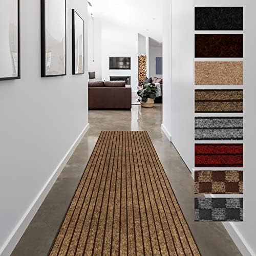 FREADEM Runner Rugs for Hallways, 2FT x 6FT Non Slip Kitchen Area Rug Entryway Runner Laundry Room Rug, Indoor Outdoor Carpet Runners with Rubber Backing, Brown Stripe