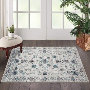 Fashionwu Vintage Rug 2 x 3 Floral Throw Rug for Entryway Bathroom Floral Printed Floor Mat Non-Shedding Machine Washable Low-plie Floor Cover Indoor Door Mat Large Aesthetic Carpet, Grey