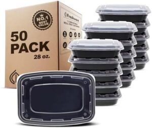 Freshware Meal Prep Containers [50 Pack] 1 Compartment Food Storage Containers with Lids, Bento Box, BPA Free, Stackable, Microwave/Dishwasher/Freezer Safe (28 oz)