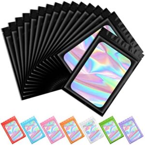 Funfery 100 pcs Black Mylar Holographic Resealable Smell Proof Foil Pouches for Food Storage and Lipgloss,Jewelry,Eyelash Packaging for Small Business(2.4x3.9Inch)