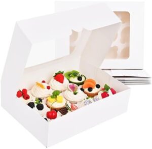 Fyrnova 6PCS Cupcake Boxes, White Cupcake Containers 12 Count with Window, Cookie Boxes, Food Grade Treat Boxes for Holiday, Wedding, Birthday Party, Bakery Supplies