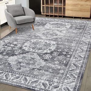 GAOMON 5x7 Area Rug for Living Room Vintage Bedside Bedroom Area Rug Indoor Large Area Rug Oriental Retro Accent Rug Boho Distressed Carpet Machine Washable Area Rug for Bedroom Kitchen, Grey 5' x 7'