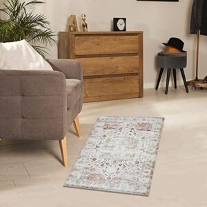 GARVEE Area Rug 2x3 Machine Washable Rug Taupe Persian Distressed Area Rugs Indoor Floor Cover Carpet Rug Soft Velvet Mat Foldable Accent Rug for Living Room Bedroom Dining Room, 2'x3', Taupe