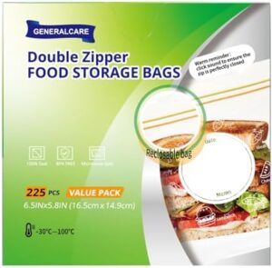 GENERALCARE 225 Pcs Sandwich Bags, 6.5 x 5.8 IN, Food Storage Bags with Zipper for Kitchen, Snack, Bread, Candy, Cookie