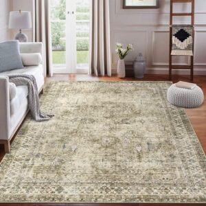 GlowSol 6x9 Rugs Machine Washable Rug 6x9 Vintage Boho Rug Low-Pile Area Rug for Bedroom Living Room, Non-Slip Carpet Print Distressed Accent Rug for Nursery Kitchen Office Hall