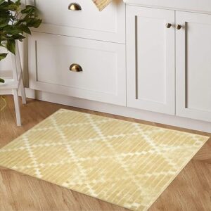 GlowSol Area Rug 2x3 Geomtric Area Rug Modern Abstract Distressed Small Entryway Rug Thin Rug Chenille Mat Foldable Accent Rug Non-Slip Throw Small Area Rug for Bathroom Kitchen Bedroom, Beige Yellow