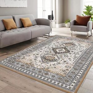 GlowSol Area Rug 4x6 Rug Vintage Rug Soft Thin Bedroom Rug Non Slip Living Room Carpet Oriental Print Throw Kitchen Rug Traditional Floorcover Mat Washable Decor Rug Dining Room Office, Beige