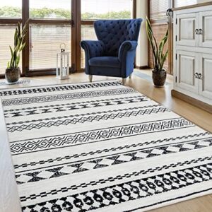 GlowSol Geometric Moroccan Area Rug 3x5 Machine Washable Rugs for Entryway Faux Wool Boho Rugs Distressed Throw Rug Non-Slip Floor Carpet for Indoor Bedroom Kitchen Living Room