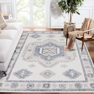 GlowSol Moroccan Washable Area Rug 4x6 Boho Vintage Rug Carpet Low-Pile Rug for Bedroom Living Room, Non-Slip Tribal Print Distressed Accent Rug for Nursery Room Kitchen Office