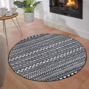 GlowSol Round Rug 4ft Modern Geometric Area Rug Soft Circle Rug Moroccan Rug Washable Rug Non Slip Indoor Carpet Accent Rug for Kitchen Living Room Bedroom, Black, 4’ Round