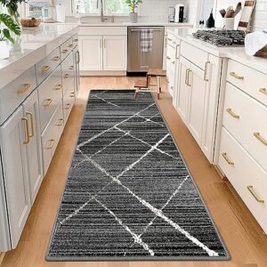 GlowSol Runner Rug 2x8 Hallway Runner Rug Abstract Boho Rug Soft Plush Thick Kitchen Rug Non-Slip Stain-Resistant Carpet Grey Modern Rug for Kitchen Entryway Laundry Bedroom