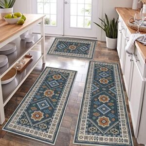 HEBE Boho Kitchen Rug Sets 3 Piece with Runner Bohemian Kitchen Rugs and Mats Non Skid Kitchen Mats for Floor Washable Kitchen Floor Mat Runner Rugs for Hallway Kitchen Holiday Decor