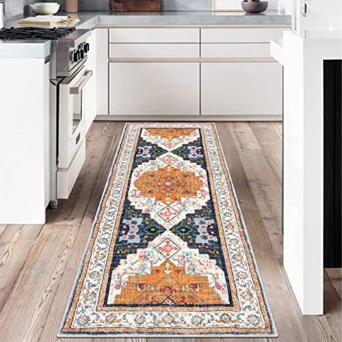 HEBE Kitchen Rug Runner for Hallways 2'x6' Machine Washable Non Slip Vintage Hallway Runner Rugs Floor Carpet Boho Bathroom Runner Rugs Laundry Room Medallion Bedroom Area Rugs