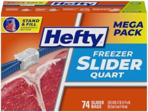 Hefty Slider Freezer Storage Bags, Quart Size, 74 Count