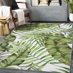 IMINROME 9x12 Washable Area Rug Palm Tree Leaf Area Rug Indoor Throw Carpet Rug Non Slip Low Profile Non-Shedding Large Area Rug for Living Room Bedroom Kitchen, 9' x 12' Green