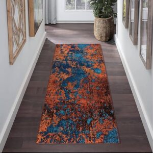 IMINROME Runner Rug 2x6 Washable Modern Abstract Hallway Runner, Non-Slip Stain Resistant Area Rug Contemporary Kitchen Mat Entryway Carpet Runner for Doorway Bedside, Blue/Red