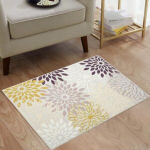 IMINROME Small Area Rug 2x3 Floral Modern Area Rug Non Slip Colorful Indoor Area Rug Boho Non-Shedding Area Rug for Bedroom Living Room Kitchen, 2'x3' Yellow/Beige