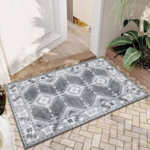 IMINROME Small Area Rug 2x3 Geometric Entryway Washable Rug Non Slip Moroccan Rug Lightweight Kitchen Rug Non Shedding Indoor Floor Carpet for Bedroom Living Room Decor, Grey