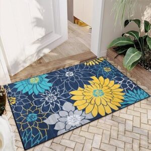 IMINROME Small Area Rug 2x3 Modern Floral Area Rug Washable Kitchen Rug Soft Non-Slip Low Pile Front Door Rug Non Shedding Throw Entry Rugs for Entrance, Navy