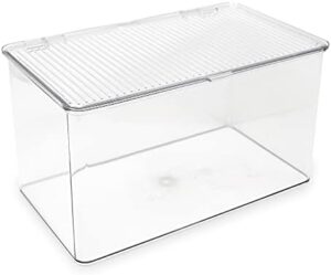 Isaac Jacobs Large Stackable Organizer Bin (10.75” x 6.5” x 6.1”) w Hinged Lid Clear Storage Box Home Office School Fridge Bathroom Kitchen Pantry Container BPAFree Food Safe (Large Clear)