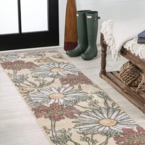 JONATHAN Y CTP203A-28 Dizi Modern Botanical Wildflower Indoor Area-Rug, Contemporary Floral Tropical Easy-Cleaning,Bedroom,Kitchen,Living Room,Non Shedding 2 X 8, Yellow/Ivory/Red