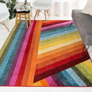 JONATHAN Y DZC102A-3 Retro Rainbow Contemporary Stripe Area Rug, Kids & Novelty, Casual, Geometric, Contemporary for Living Room, Dining Room, Bedroom, Kitchen, Multi, 3 X 5