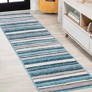 JONATHAN Y LUX101A-28 Magnolia Beach Strie' Striped Indoor Area-Rug, Farmhouse, Classic, Coastal Easy-Cleaning,Bedroom,Kitchen,Living Room,Non Shedding, Blue/Navy, 2 X 8