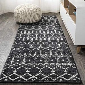 JONATHAN Y MOH101D-28 Moroccan Hype Boho Vintage Diamond Indoor Area-Rug Bohemian Easy-Cleaning Bedroom Kitchen Living Room Non Shedding, 2 X 8, Black/Ivory