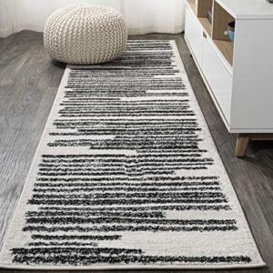 JONATHAN Y MOH207A-28 Khalil Modern Berber Stripe Indoor Farmhouse Area-Rug Bohemian Minimalistic Striped Easy-Cleaning Bedroom Kitchen Living Room Non Shedding, 2 X 8, Cream,Black