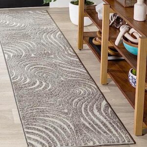 JONATHAN Y SCN103B-28 Maribo Abstract Groovy Striped Indoor Runner Rug, Contemporary, Modern, Vintage, Coastal, Bohemian for Bedroom,Kitchen,Living Room,Non Shedding,Easy-Washing, Gray, 2 X 8