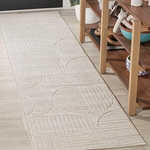 JONATHAN Y SCN104B-28 Nordby Geometric Arch Scandi Striped Indoor Runner Rug, Modern, Contemporary, Coastal, Geometric, Bohemian, Bedroom, Kitchen, Living Room, Non Shedding, Ivory/Cream, 2' x 8'