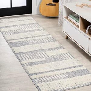 JONATHAN Y SNT100A-28 Kerstin Geometric High-Low Indoor -Area Rug, Farmhouse, Modern, Contemporary Easy-Cleaning,Bedroom,Kitchen,Living Room,Non Shedding, Cream/Gray, 2 X 8