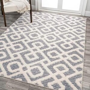 JONATHAN Y SNT103B-3 Astrid Retro Trellis High-Low Indoor Area Rug, Modern, Contemporary, Bohemian Easy Cleaning,Bedroom,Kitchen,Living Room,Non Shedding, Cream/Gray, 3 X 5