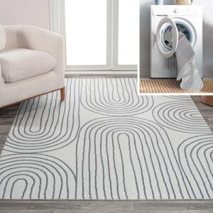 JONATHAN Y WSH310A-3 Doodle Contemporary Glam Geometric Machine-Washable Area Rug, Bohemian, Modern, Transitional, Minimalist for Living Room, Dining Room, Bedroom, Kitchen, Cream/Dark Gray, 3 X 5