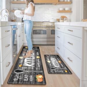 KIMODE Anti Fatigue Kitchen Mat 2PCS,Non Slip Waterproof Kitchen Rugs,Farmhouse Grey Kitchen Mat for Floor,Cushioned Comfort Foam Standing Mat for Home,Laundry,Sink,Desk