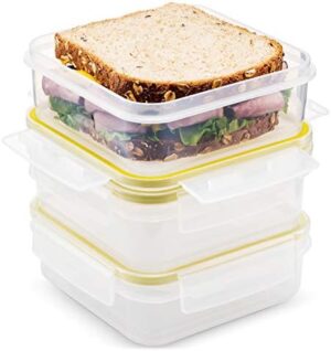 Komax Biokips Sandwich Containers (Set of 3) – Airtight Food Storage Containers – BPA-Free Lunch Containers for w/ Locking Lids – Microwave & Dishwasher Safe Sandwich Box Container Set