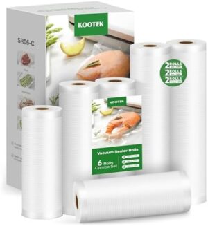 Kootek Vacuum Sealer Bags, 6 Pack 2 Rolls 11"x10' and 2 Rolls 8"x10' and 2 Rolls 6"x10' (Total 60 feet), Commercial Grade, BPA Free Food Vac Bags Rolls for Storage, Meal Prep or Sous Vide