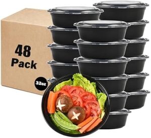 LOKATSE HOME 32 oz Round Meal Prep Containers with Lids 48 Pack Food Storage Bento Box Microwave Dishwasher Freezer Safe