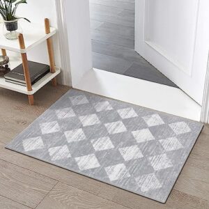 Lahome Moroccan Trellis Area Rug - 2x3 Small Throw Rugs for Kitchen Sink Washable Rugs for Bedroom, Checkered Soft Non Slip Bathroom Rug for Living Room Doorway Powder Room, Grey