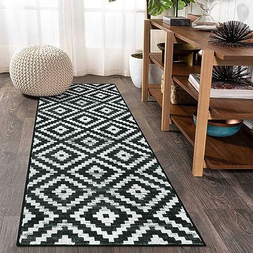 Lahome Runner Rug Black and White Runners for Hallways with Rubber Backing Washable Runner Rug 2x6, Boho Trellis Modern Soft Non Slip Non-Shedding Indoor Carpet Runners for Kitchen Bathroom Entryway