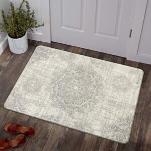 Lahome Vintage Medallion Area Rug - 2’ X 3’Non-Slip Distressed Small Accent Throw Mat Floor Carpet for Door Entryway Bedrooms Laundry Room Decor (2’ X 3’, Gray)