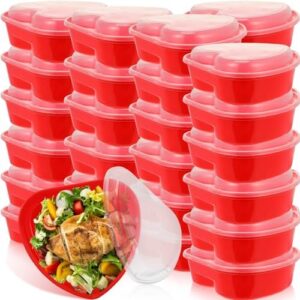 Layhit 30 Pcs Valentine's Day Plastic Food Storage with Lids 28 Oz Heart Shaped Plastic Seasoning Containers Storage Reusable Dessert Lunch Box for Kitchen Restaurant Fruit Vegetable (Red)