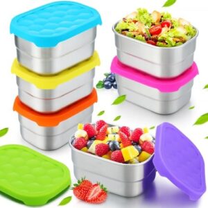 Layhit 6 Pcs Stainless Steel Snack Containers for Kids, 8 oz Lunch Containers with Silicone Lids Small Reusable Metal Food Box Containers for Child Daycare School Home Storage Supplies (Vivid Color)