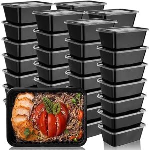 Leinuosen 100 Pcs 32 oz Meal Prep Containers 1 Compartment Thick Food Storage Containers with Lids Black Meal Prep Lunch Box Reusable Stackable Plastic Microwavable Bento Box, Freezer Dishwasher Safe