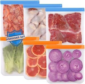 Lerine Reusable Freezer Gallon Bags Dishwasher Safe, 6 Pack Reusable Bags Silicone, Extra Thick BPA Free Reusable Food Storage Bags for Marinate Meats, Sandwich, Snack, Cereal, Travel Item