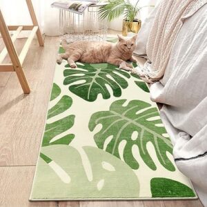 Lukinbox Leaf Area Rug for Bedroom, 2' x 4.3' Green Washable Bathroom Runner Rugs for Hallway, Small Cute Tropical Monstera Plant Non-Slip Kitchen Rug Indoor Outdoor Bath Rugs for Laundry Room